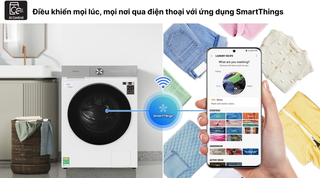 Máy giặt sấy Samsung Bespoke AI Inverter Giặt 12 Kg - Sấy 8 Kg WD12BB944DGHSV